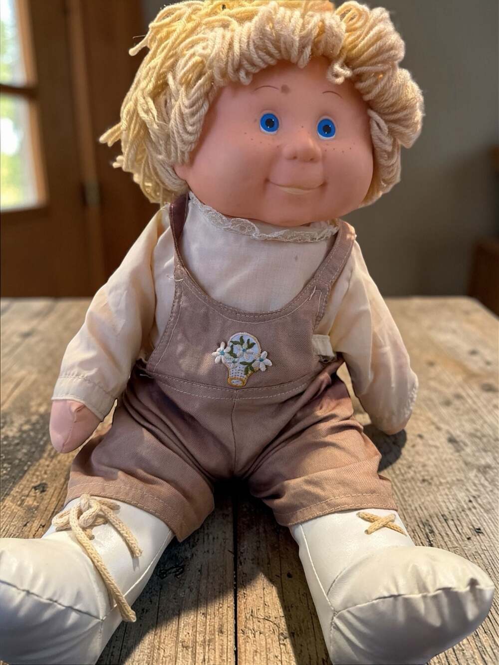 Vintage 1983 Blue Box Flower Kids Blonde Hair Blue Eyed Doll in Overalls